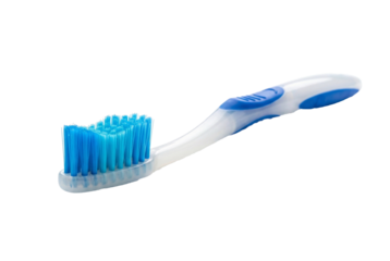 A blue and white toothbrush, transparent background