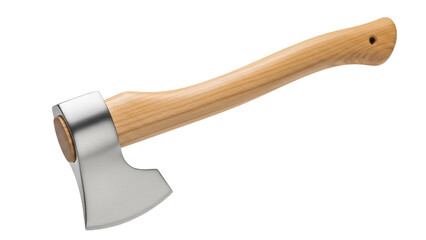 Small axe with wooden handle isolated PNG, hand axe for camping and hiking on transparent background, tool for cutting wood
