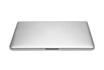Closed silver laptop, transparent background