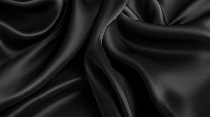 Obraz premium Black silk fabric background with abstract wavy texture luxurious elegant sleek design element abstract waving pattern perfect for banner wallpaper with copy space luxury concept