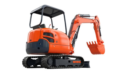 Isolated Orange Mini Excavator Construction Vehicle with Bucket, Isolated and No Background