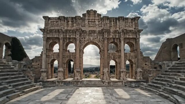 Ancient Roman Amphitheater in El Jem, Tunisia A Monumental Structure with Arches and Seating