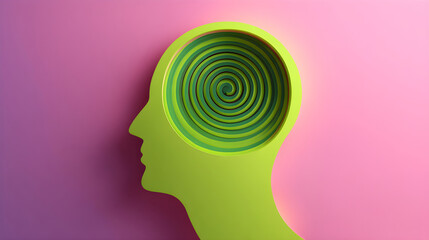 Human head profile visualizing a swirling mind and thinking concept