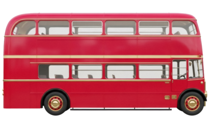 Isolated iconic London red double-decker bus, classic public transport vehicle with vintage design