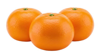 Three vibrant orange tangerines isolated PNG, fresh citrus fruits on transparent background for healthy eating and vitamin C