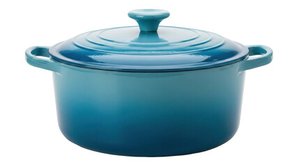 Isolated Dutch oven with lid in blue gradient enamel, cookware for stewing and braising