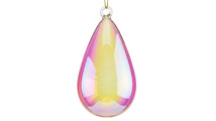 Isolated ornamental pendant with glass effect, decorative drop with iridescent sheen