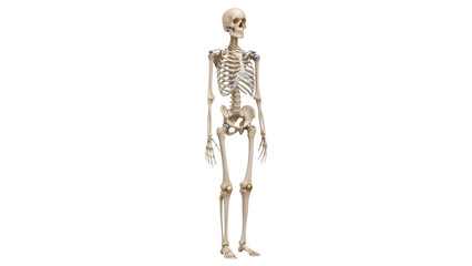 Isolated full human skeleton standing with arms at sides, realistic medical anatomy model © Cian