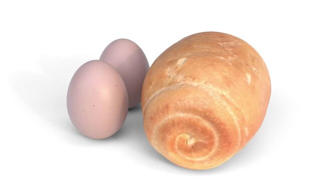 bread with eggs on white background