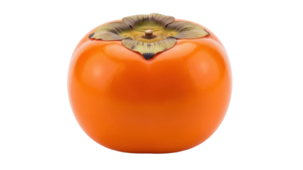 Isolated Fuyu persimmon fruit with sepals, ripe raw food, delicious whole, healthy eating