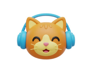 Isolated Cat wearing blue headphones smiles with closed eyes for online profile picture