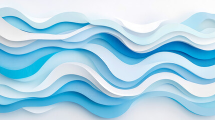 Fototapeta premium Serene Abstract Ocean Waves Background: Beautiful Layered Paper Cut Style Curves in Gradients of Blue and White Create Modern, Flowing, and Calm Design for Digital Art.