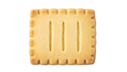 Golden shortbread cookie isolated PNG, rectangular biscuit with three slits on top for tea time snacks and desserts on transparent background