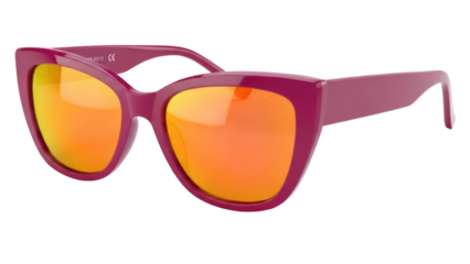 Stylish magenta sunglasses with orange lenses isolated PNG, fashionable eyewear with a retro design for sun protection and summer style