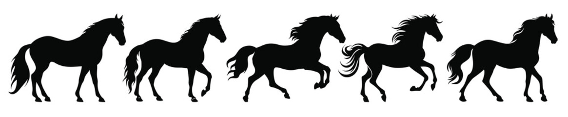 horses silhouette set horse black silhouettes bundle © Xkkla