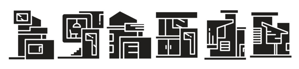 house building icons vector illustration