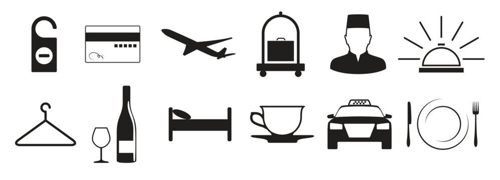 hotel icons set black on a white background