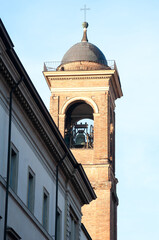 view of the bell tower in Piacenza, Italy