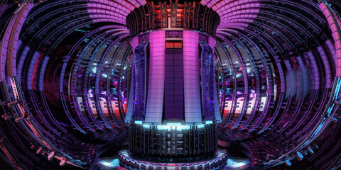 Tokamak nuclear fusion reactor chamber. Advanced technology for sustainable energy generation, magnetic confinement fusion, ITER experimental facility. Plasma physics, carbon-free electricity © Corona Borealis