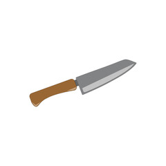 Kitchen knife with wooden handle isolated on white background, flat design illustration for cooking and food preparation concept