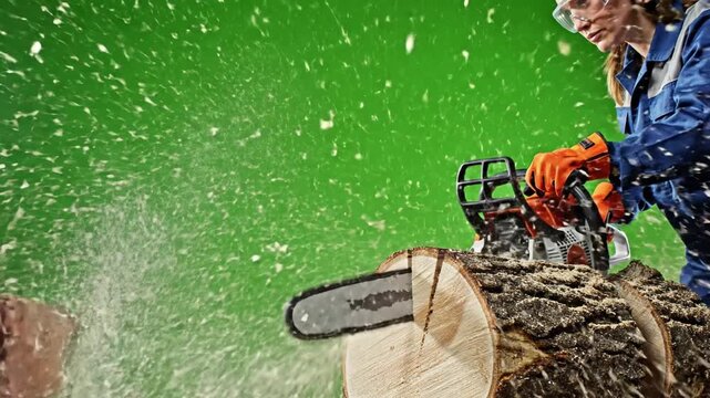 Cutting Through Branch Close Up with chainsaw sectioning small branch on effect videos Mission Cordless Power Tools style featuring