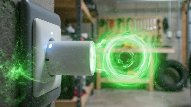 Soft glowing air bubbles rising from a plug in garage surface with smart plug in garage: air effect videos Mission Smart Home Devices