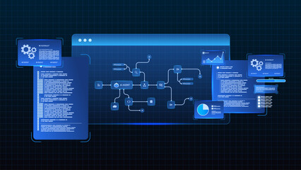 AI workflow automation artificial intelligence. ai agent system architecture with workflow automation, code modules, analytics dashboards, and data integration.