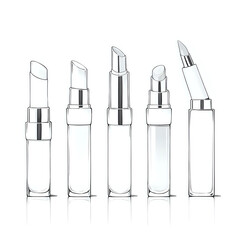 Five distinct cosmetic applicator designs featuring sleek silver and clear packaging concepts