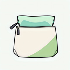 Simple cartoon cosmetic bag with mint green accent and clear top pouch illustration