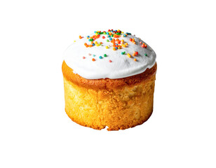 Delicious Easter cupcake with white frosting and colorful sprinkles on transparent background