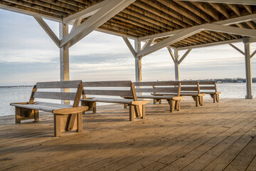 Seaside Benches under a covered pavilion in New Jersey