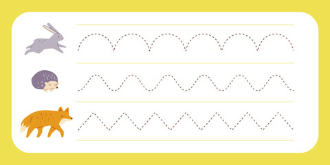 Handwriting practice mini game for kids with forest animals.