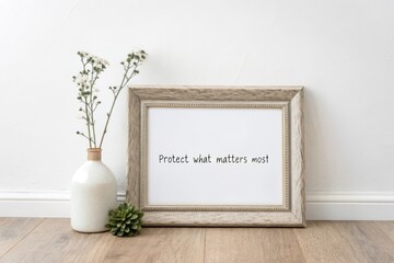 Framed Inspirational Quote 'Protect what matters most' with Floral Accent