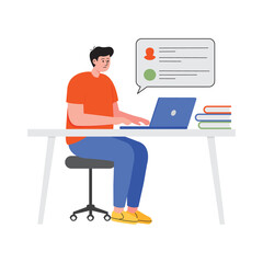 Remote Working with Laptop PNG image on Transparent Background.