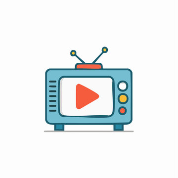 Cartoon Television Set with Play Button a Retro Media Icon and Nostalgic Video Entertainment Device