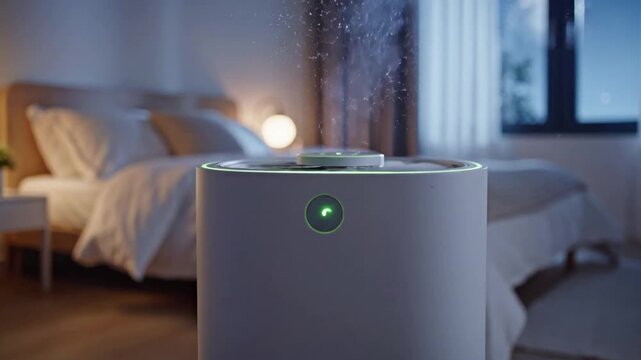 Air Purifier in Cozy Bedroom Environment with smart air purifier in bedroom: effect videos Mission Smart Home Devices (real life