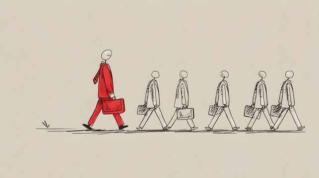 Business character leading others while walking ahead