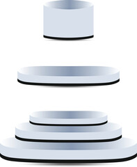 Set of white round stackable podiums