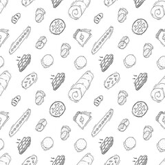 hand drawn bread seamless pattern background