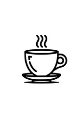 Obraz premium Hot cup of coffee with steam on saucer minimalistic design with copy space