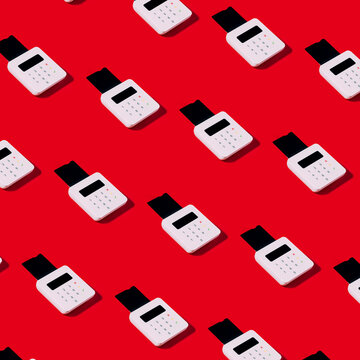 Red background with payment devices for christmas theme