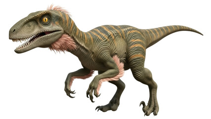 Obraz premium Isolated feathered dinosaur raptor running, prehistoric animal concept, wildlife predator
