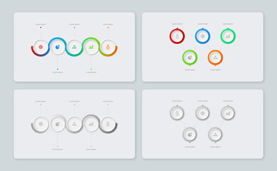 Neumorphism Gray and colorful Minimal Business Infographic Layout In 2 Variation colors with Timeline Process, Data Visualization and Modern UI Design. vector illustration