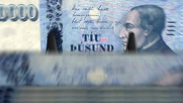 Iceland krona Icelandic money counting machine with banknotes. Quick 10000 ISK currency note down rotation. Business and economy concept loopable and seamless background.