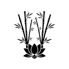 Obraz premium Lotus with vertical bamboo stalks silhouette vector illustration