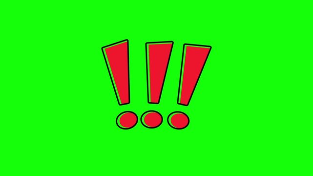 red exclamation mark effect graphic loop animation of a  displayed on green backgrounds. element of emotion, attention, surprise, admiration
