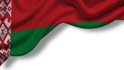 The flag of Belarus shows red and green colors with a white pattern on the left side. This flag represents national identity and heritage. The flag may be displayed on various occasions.