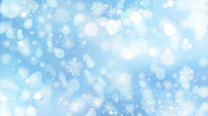 Fairy tale-style background with snowflakes light blue color vector illustration flat design white space center simple white backdrop high resolution quality detail sharpness focus definition