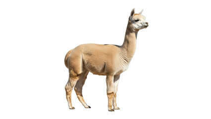Obraz premium Isolated llama stands calmly in the sunlight, a fluffy woolly member of the camel family