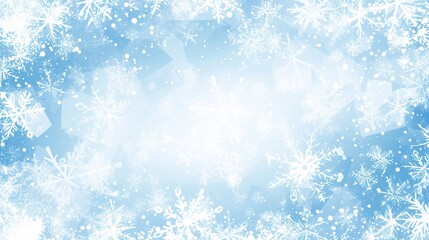 Fairy tale-style background with snowflakes light blue color vector illustration flat design white space center simple white backdrop high resolution quality detail sharpness focus definition